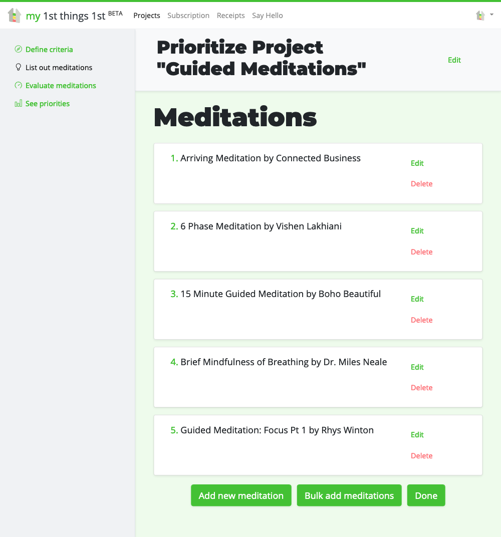 Guided meditations listed